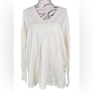 Women's Anne Klein XL Cream Cotton Cashmere Pullover V-Neck Relaxed Sweater NWT